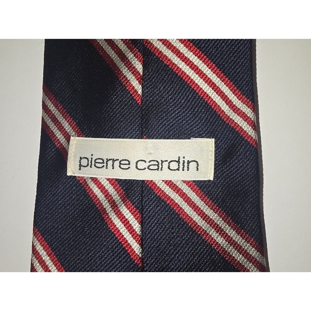 Pierre Cardin Men's Silk Tie Navy Blue Red White Diagonal Rep Stripe Accessory - Picture 3 of 6